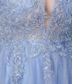 May Queen Inc. Plus Size Light Blue Floral Chiffon Ball Gown