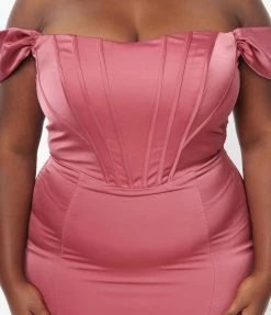 May Queen Inc. Plus Size Mauve Off The Shoulder Dress