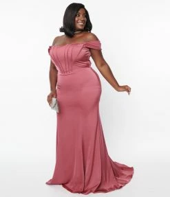 May Queen Inc. Plus Size Mauve Off The Shoulder Dress