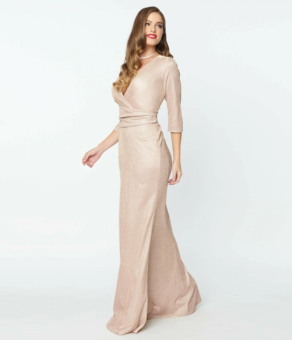 May Queen Inc. Rose Gold Glitter Mother Of The Bride Dress