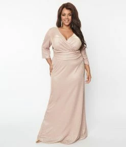 May Queen Inc. Plus Size Rose Gold Glitter Mother Of The Bride Dress