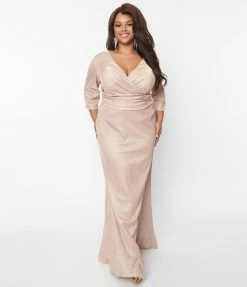 May Queen Inc. Plus Size Rose Gold Glitter Mother Of The Bride Dress