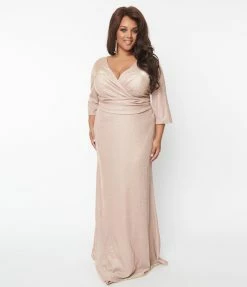 May Queen Inc. Plus Size Rose Gold Glitter Mother Of The Bride Dress