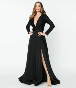 May Queen Inc. Bridesmaid Dresses Black Long Sleeve Sophisticated Goddess Gown