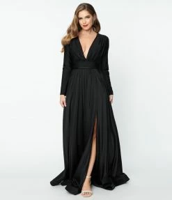 May Queen Inc. Bridesmaid Dresses Black Long Sleeve Sophisticated Goddess Gown