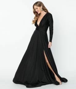 May Queen Inc. Bridesmaid Dresses Black Long Sleeve Sophisticated Goddess Gown