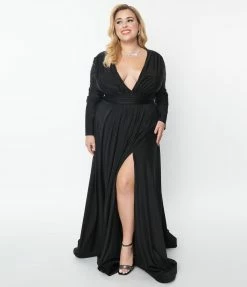 May Queen Inc. Plus Size Black Long Sleeve Sophisticated Goddess Gown