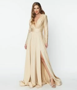 May Queen Inc. Wedding Champagne Long Sleeve Sophisticated Goddess Gown
