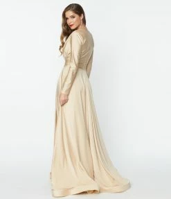 May Queen Inc. Wedding Champagne Long Sleeve Sophisticated Goddess Gown