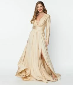 May Queen Inc. Wedding Champagne Long Sleeve Sophisticated Goddess Gown