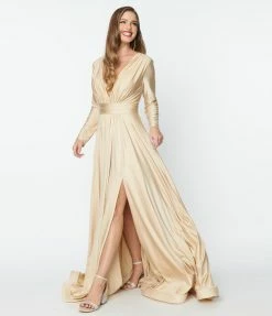 May Queen Inc. Wedding Champagne Long Sleeve Sophisticated Goddess Gown