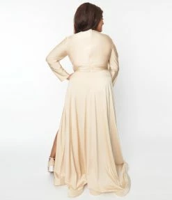 May Queen Inc. Wedding Plus Size Champagne Long Sleeve Sophisticated Goddess Gown