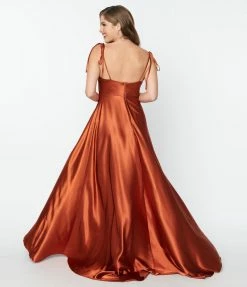May Queen Inc. Rust Red Liquid Satin Dress