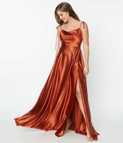 May Queen Inc. Rust Red Liquid Satin Dress
