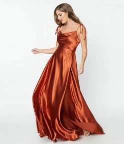 May Queen Inc. Rust Red Liquid Satin Dress