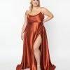 May Queen Inc. Plus Size Rust Red Liquid Satin Dress