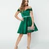 May Queen Inc. Emerald Satin Formal Flare Dress Cocktail