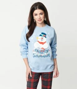 Frosty The Snowman X Unique Vintage Light Blue Holiday Sweatshirt