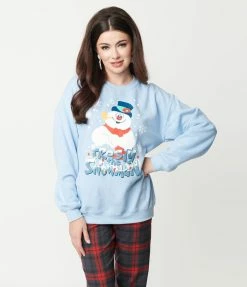 Frosty The Snowman X Unique Vintage Light Blue Holiday Sweatshirt