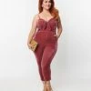 Unique Vintage Plus Size Dusty Rose Velvet Cropped Jumpsuit