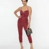 Unique Vintage Dusty Rose Velvet Cropped Jumpsuit New Arrivals!