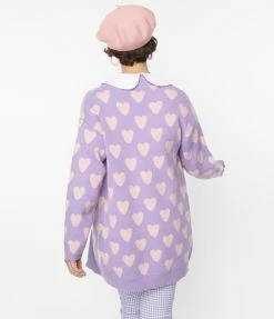 Heimish USA (Rachael) Lavender & Light Pink Hearts Open Cardigan