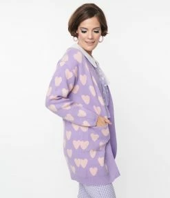 Heimish USA (Rachael) Lavender & Light Pink Hearts Open Cardigan