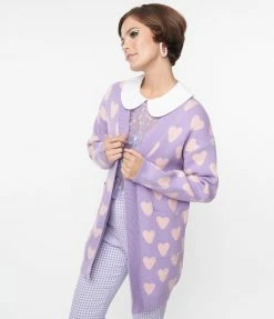 Heimish USA (Rachael) Lavender & Light Pink Hearts Open Cardigan