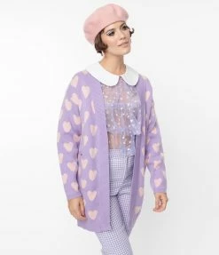 Heimish USA (Rachael) Lavender & Light Pink Hearts Open Cardigan