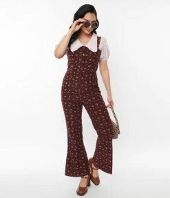 SHEEN Clothing Ltd Burgundy Floral Irie Jumpsuit
