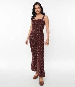 SHEEN Clothing Ltd Burgundy Floral Irie Jumpsuit