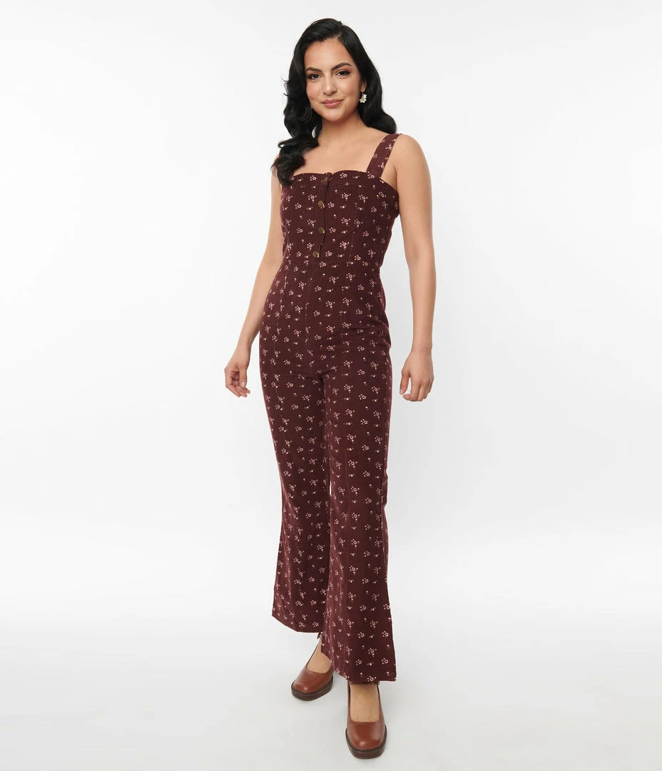 SHEEN Clothing Ltd Burgundy Floral Irie Jumpsuit