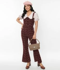 SHEEN Clothing Ltd Burgundy Floral Irie Jumpsuit