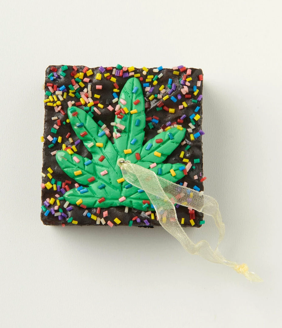 Kurt Adler Rainbow Sprinkle Cannabis Brownie Ornament