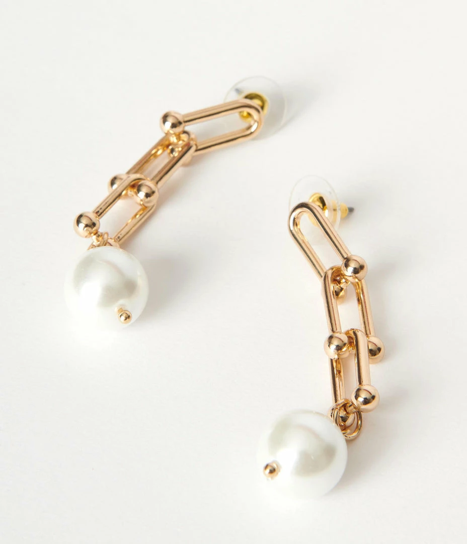 Joia Gold Paperclip Pearl Drop Earrings