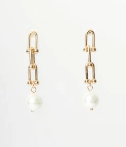 Joia Gold Paperclip Pearl Drop Earrings