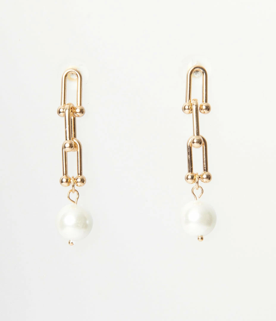 Joia Gold Paperclip Pearl Drop Earrings
