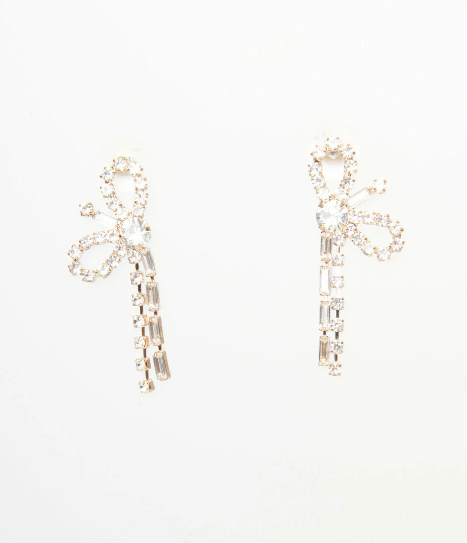 Joia Gold Rhinestone Bow Earrings