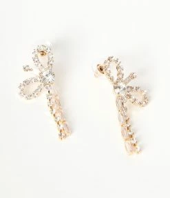 Joia Gold Rhinestone Bow Earrings