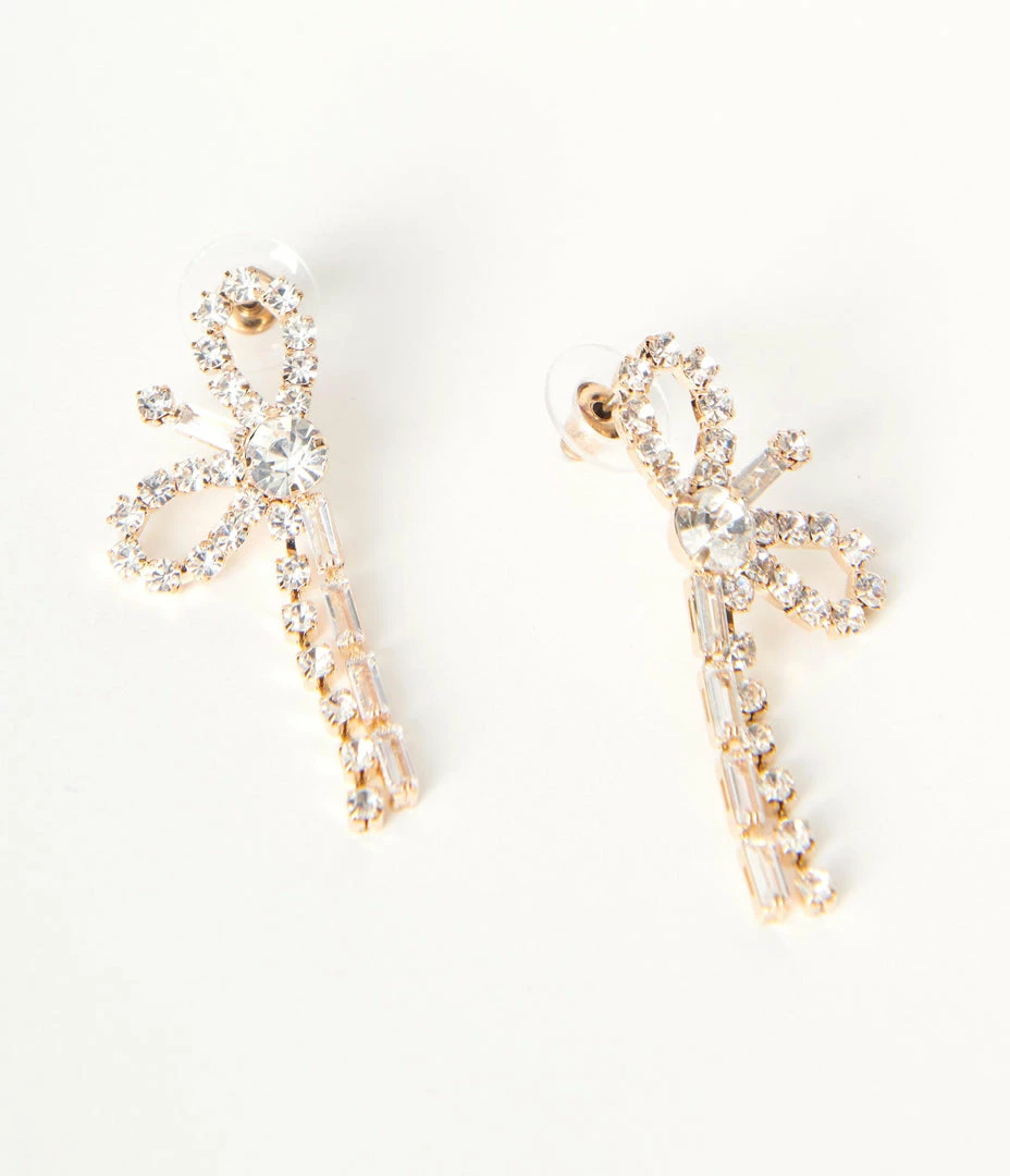 Joia Gold Rhinestone Bow Earrings