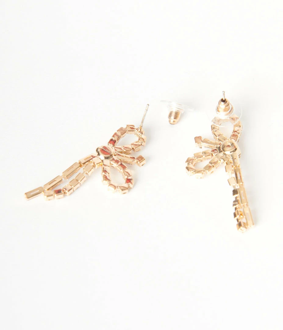 Joia Gold Rhinestone Bow Earrings