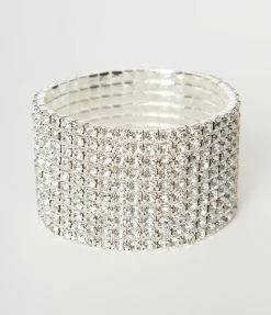 Joia Square Silver Rhinestone Stretch Bracelet