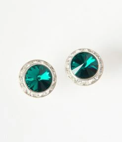 Joia Flapper Round Emerald Crystal Stud Earrings