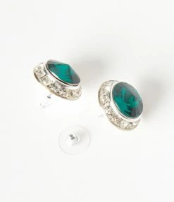 Joia Flapper Round Emerald Crystal Stud Earrings