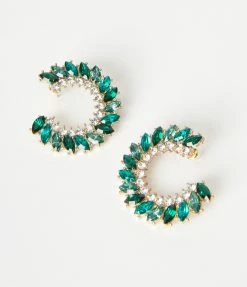 Joia Emerald Rhinestone Leaf Stud Earrings Guest Attire