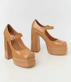 Fortune Dynamic Brown Patent Mary Jane Heels Heels & Wedges