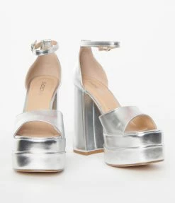 Fortune Dynamic Silver Peep Toe Platform Heels