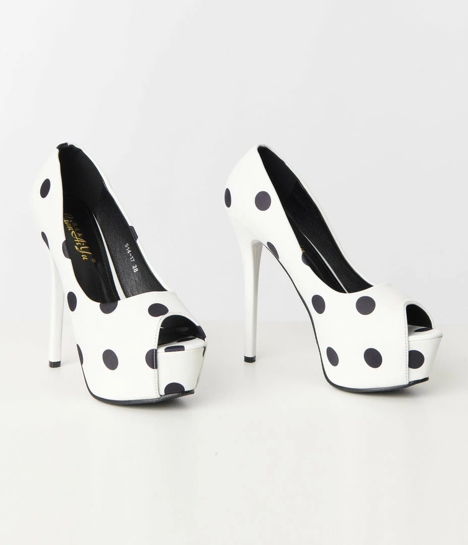 Atixo GmbH (Belsira) (Faire) Shoes White & Black Polka Dot Peep Toe Platform Pumps