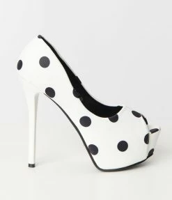 Atixo GmbH (Belsira) (Faire) Shoes White & Black Polka Dot Peep Toe Platform Pumps