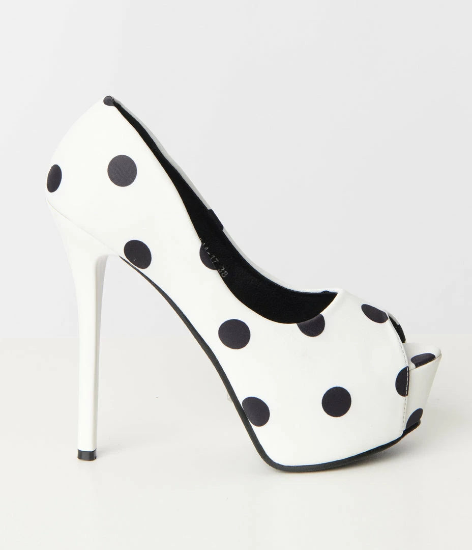Atixo GmbH (Belsira) (Faire) Shoes White & Black Polka Dot Peep Toe Platform Pumps